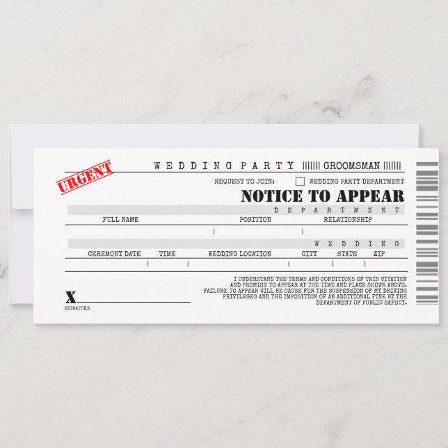Invitation Citation de police Garçon d'honneur Témoin Proposi (Devant)