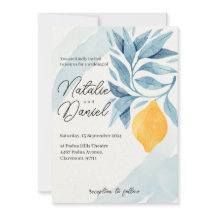 Citron avec illustration botanique feuille bleue