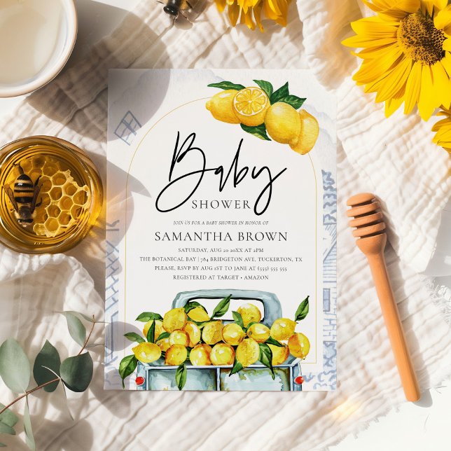 Invitation Citron bleu et jaune Baby shower italien (Créateur téléchargé)