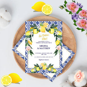 Invitation Citron bleu italien Carreaux Couple Wedding shower