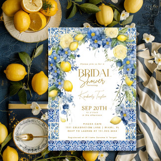 Invitation Citron bleu italien Carreaux Italie Fête des marié