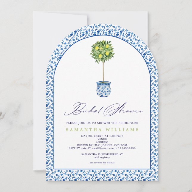 Invitation Citron bleu méditerranéen Carreaux de jardin Fête  (Devant)