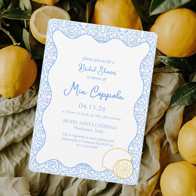 Invitation Citron bleu méditerranéen Fête des mariées italien (Créateur téléchargé)