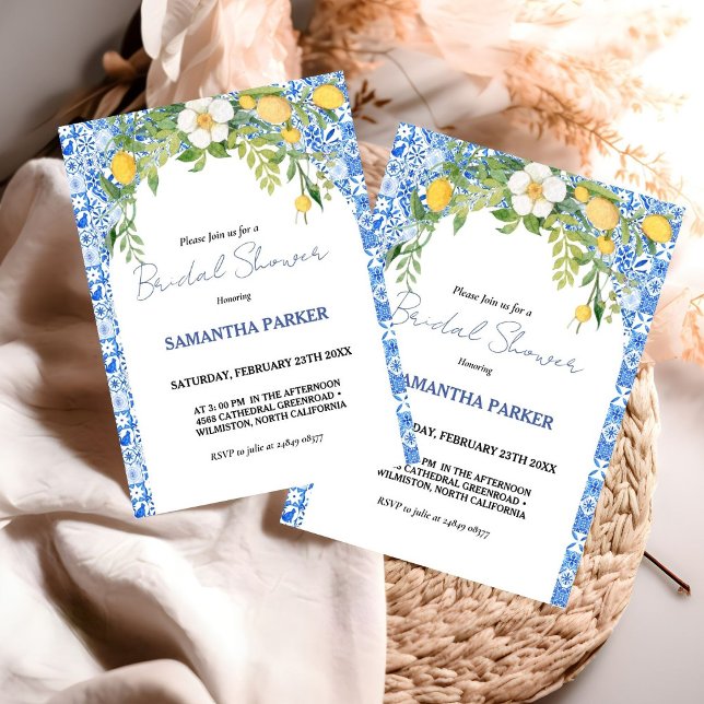 Invitation Citron bleu méditerranéen Fête des mariées italien (Créateur téléchargé)