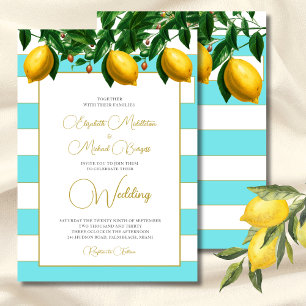 Invitation Citron Botanique Bleu Blancs Mariage