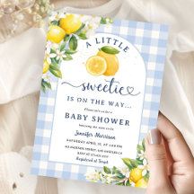 Citron Citrus Jaune Baby Shower Garçon Gingham Ble