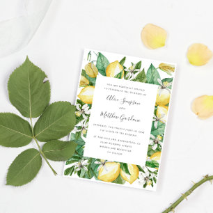 Invitation Citron Citrus peint et mariage feuille aquarelle