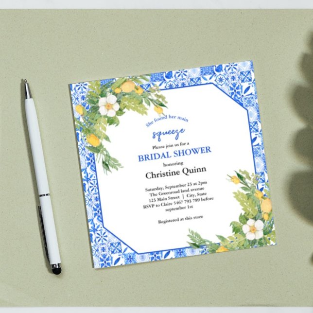 Invitation Citron de Squeeze et Fête des mariées carrelée mar (Créateur téléchargé)