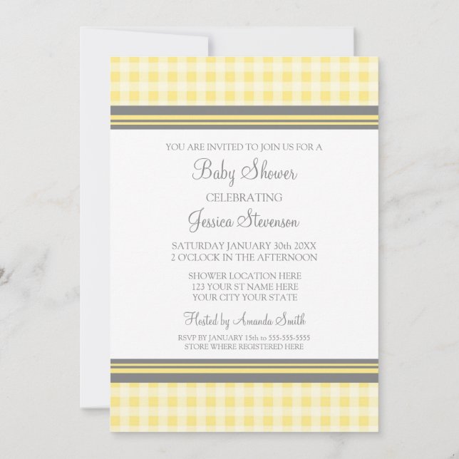 Invitation Citron En vichy Douche bébé personnalisée Invitati (Dos)