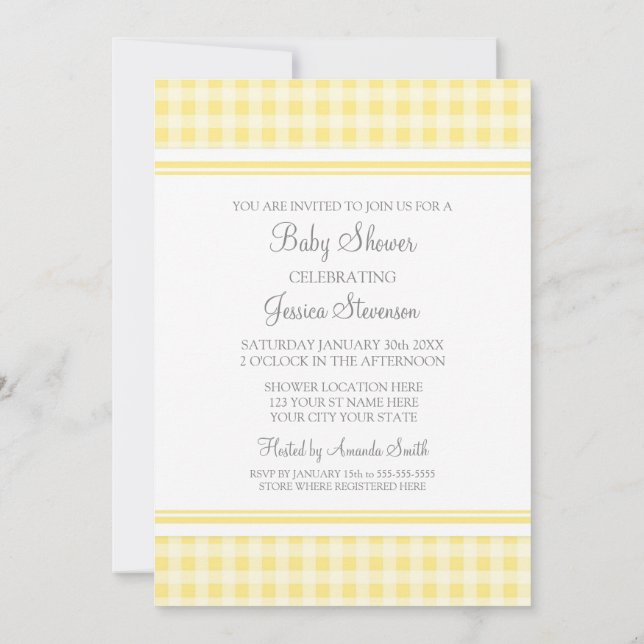 Invitation Citron En vichy Douche bébé personnalisée Invitati (Dos)