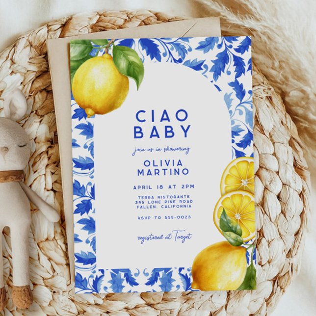Invitation Citron italien Amalfi Baby shower en carrelage ble (Créateur téléchargé)