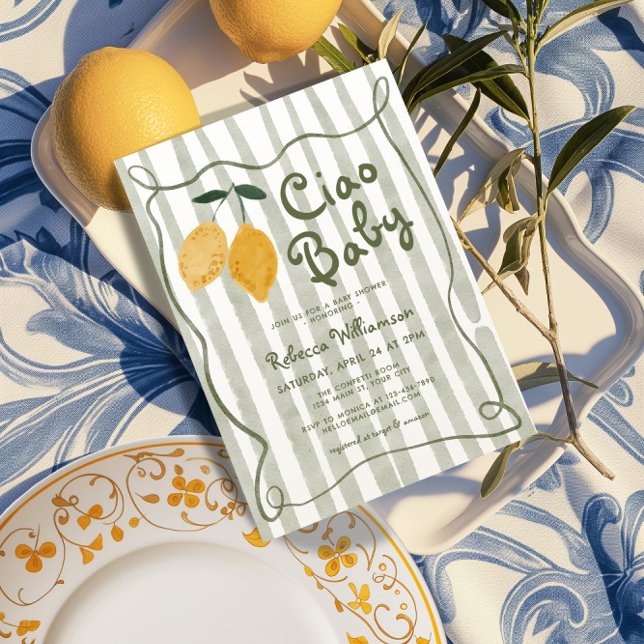 Invitation Citron Italien Amalfi Sexe Baby shower Neutre Dans (Lemon Gender Neutral Baby Shower Invite)