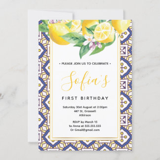 Invitation Citron jaune 1er anniversaire fête d'été