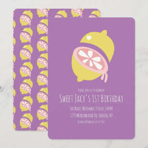 Invitation Citron jaune avec joyeux anniversaire doux cœur