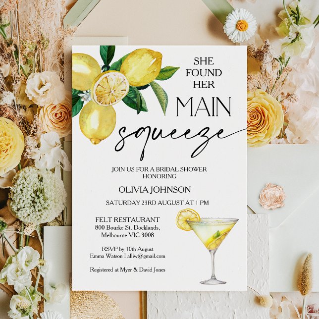 Invitation Citron Jaune Elle A Trouvé La Fête des mariées Pri (Lemon Bridal Shower Invitation Template, Lemon Drop Martini Cocktail Main Squeeze Bridal Shower)