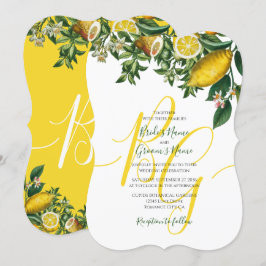 Invitation Citron jaune rustique et feuillage Mariage de verd