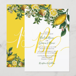 Invitation Citron jaune rustique et feuillage Mariage de verd