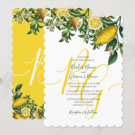 Invitation Citron jaune rustique et feuillage Mariage de verd