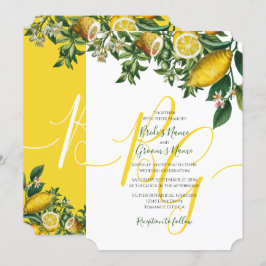 Invitation Citron jaune rustique et feuillage Mariage de verd