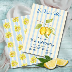 Invitation Citron La Dolce Vita Anniversaire rayé