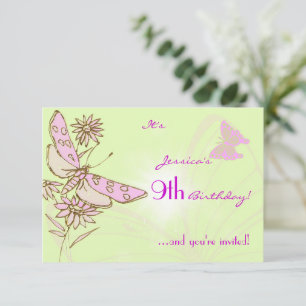 Invitation Citron Lime Papillon rose Anniversaire RSVP Invita