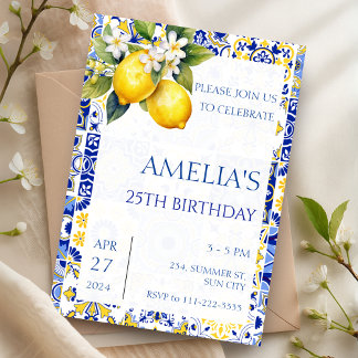 Invitation Citron méditerranéen carreaux Amalfi Anniversaire