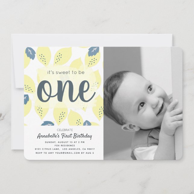Invitation Citron Motif Photo 1er anniversaire fête Invitatio (Devant)