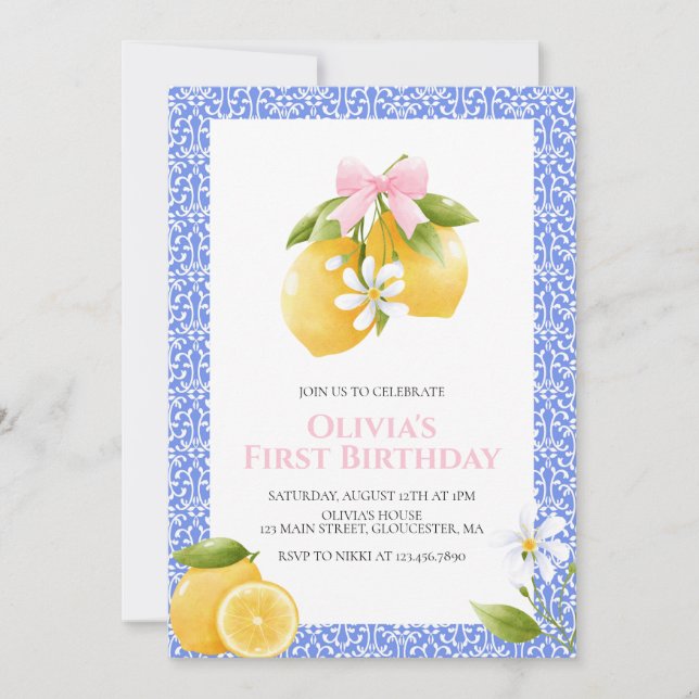Invitation Citron Pink Bow preppy Coquette anniversaire (Devant)