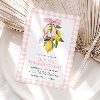 Invitation Citron Pink Bow preppy Coquette anniversaire