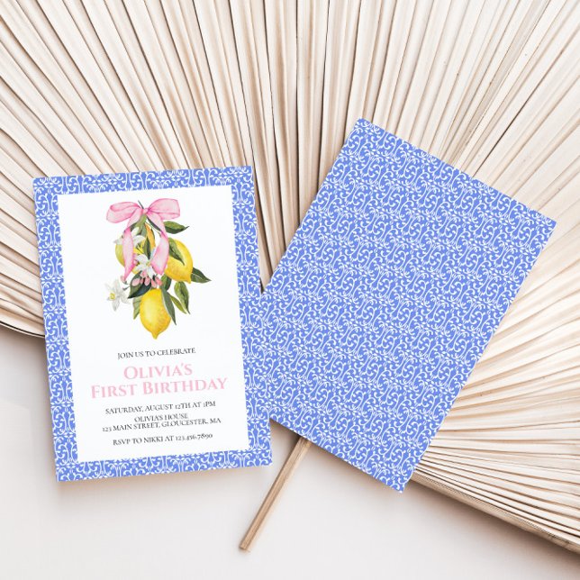 Invitation Citron Pink Bow preppy Coquette anniversaire (Créateur téléchargé)