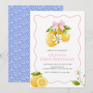 Invitation Citron Pink Bow preppy Coquette anniversaire Invit
