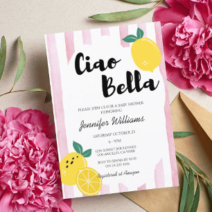 Invitation Citron rose italien Ciao bébé Bella Douche fille