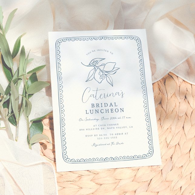 Invitation Citron tiré à la main | Fête des mariées bleue (Créateur téléchargé)