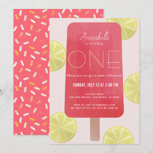 Invitation Citronade rose Popsicle Girl 1er anniversaire