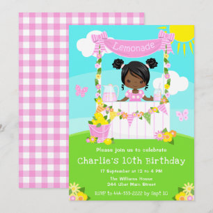 Invitation Citronade rose Stand Anniversaire Fille de peau fo