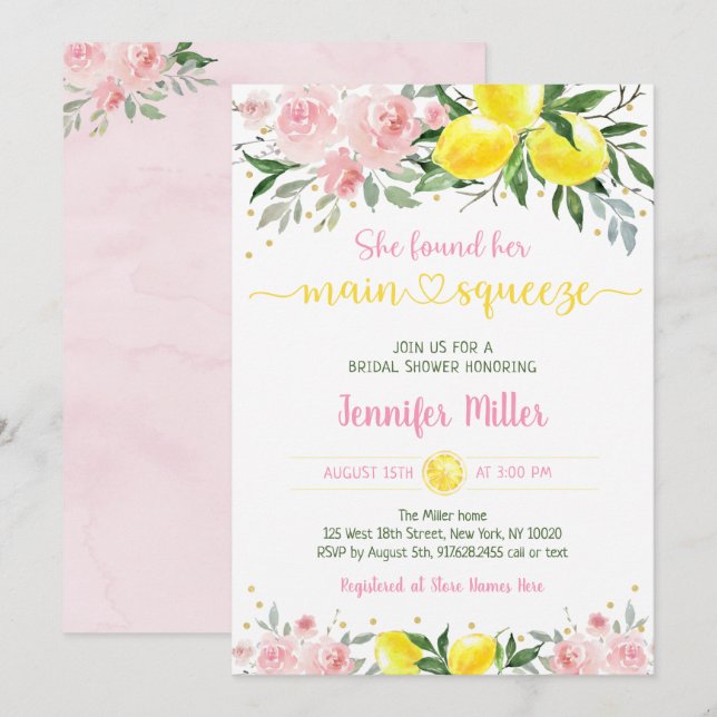 Invitation Citronade Squeeze principal Fête des mariées or ro (Devant / Derrière)