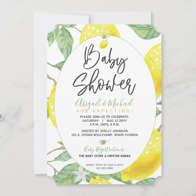 Invitation Citronnier jaune vert Baby shower neutre genre (Devant)