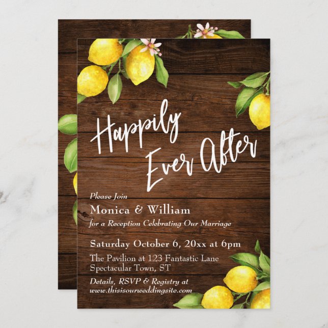 Invitation Citrons aquarelle bois rustique Heureusement à jam (Devant / Derrière)