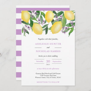Invitation Citrons Aquarelle violet jaune Citrus Mariage Inv