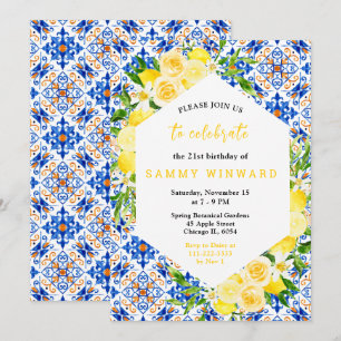 Invitation Citrons avec feuillage Anniversaire méditerranéen