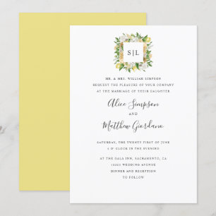 Invitation Citrons Citrus et mariage de monogramme officiel f