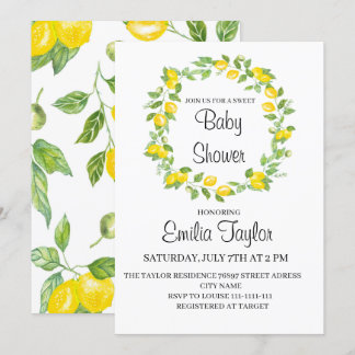 Invitation Citrons en aquarelle pour baby shower