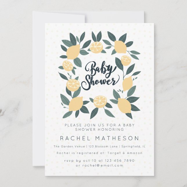 Invitation Citrons et baby shower de feuillage (Devant)