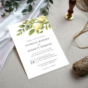 Invitation Citrons et feuille aquarelle chic mariage