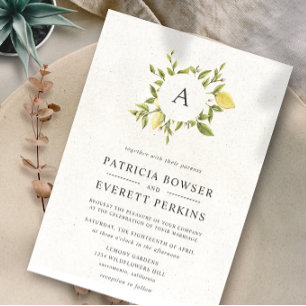 Invitation Citrons et feuille Monogramme d'aquarelle Mariage