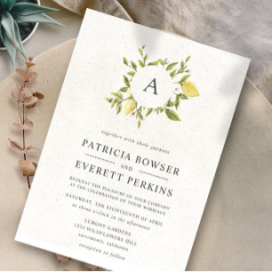 Invitation Citrons et feuilles   Mariage d'aquarelle Monogram