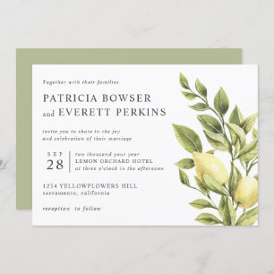 Invitation Citrons et mariage botanique feuille