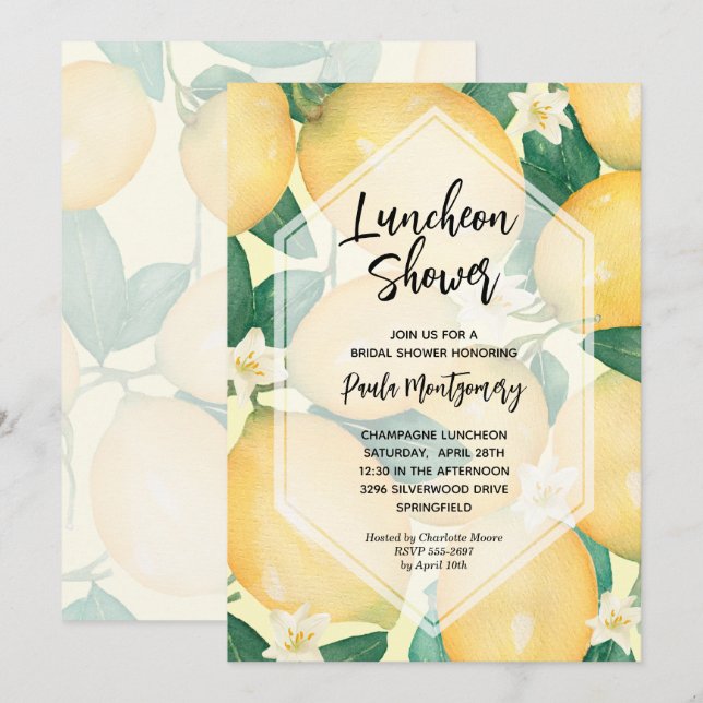 Invitation Citrons et verdure Fête des mariées de déjeuner (Devant / Derrière)