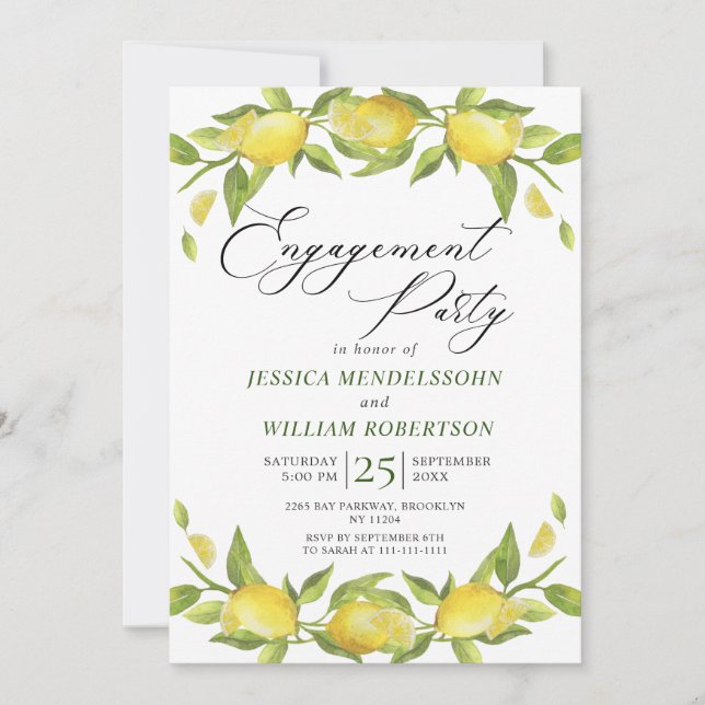 Invitation Citrons Green Blossom Engagement Party (Devant)