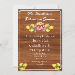 Invitation Citrons jaunes Crabe rouge Bois Lowcountry Invitat